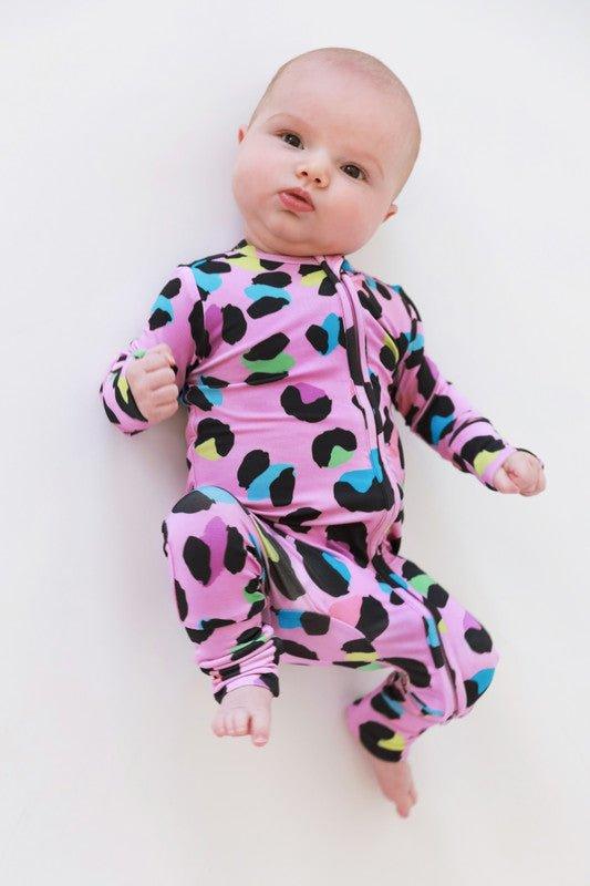 Girl's Bamboo Convertible Footie Romper - Electric Leopard - Image 4