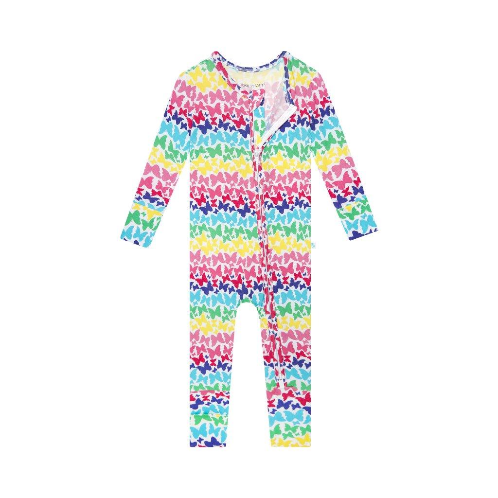 Girl's Bamboo Convertible Footie Romper - Rainbow Butterfly - Image 3