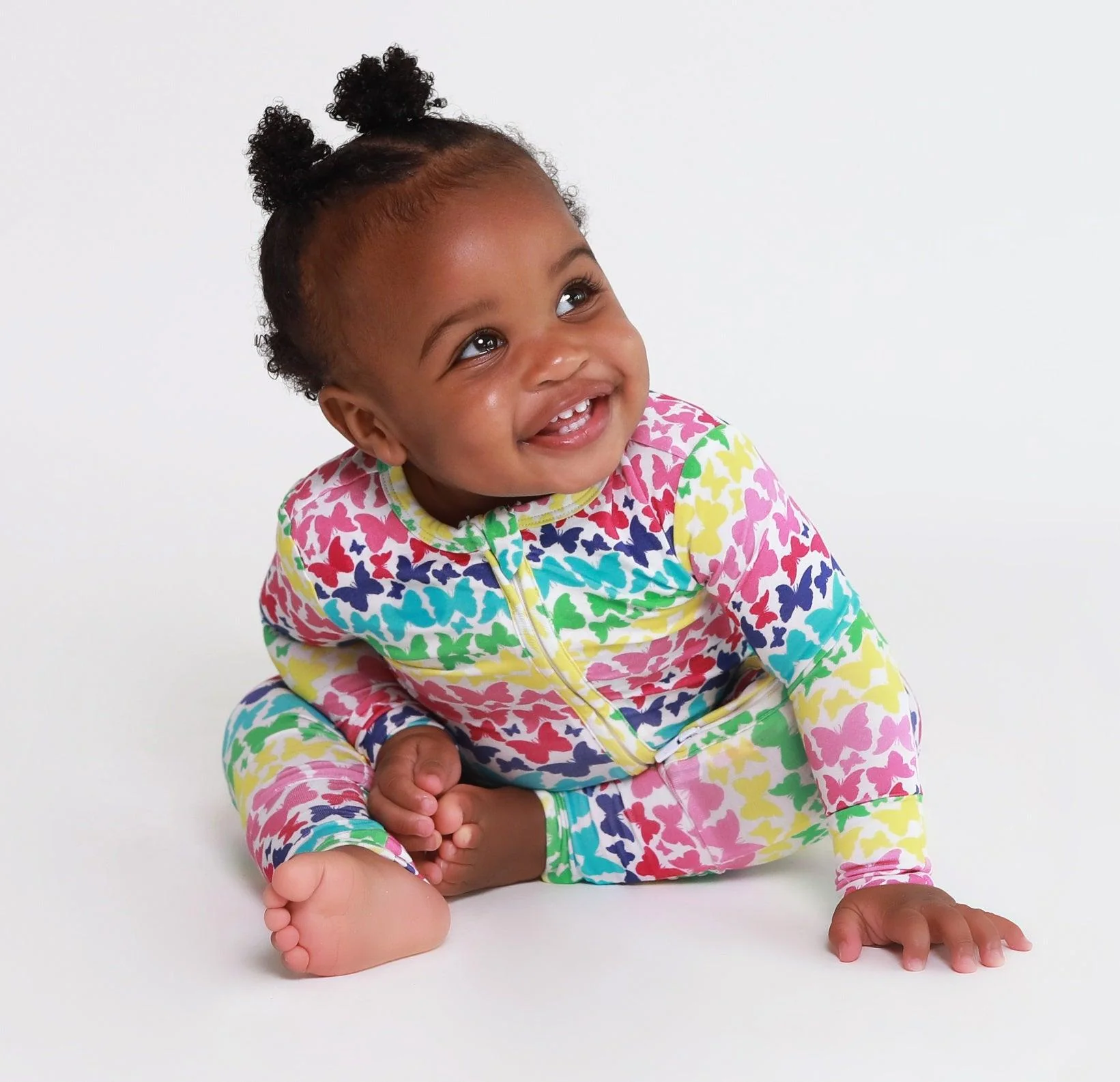 Girl's Bamboo Convertible Footie Romper - Rainbow Butterfly - Image 4