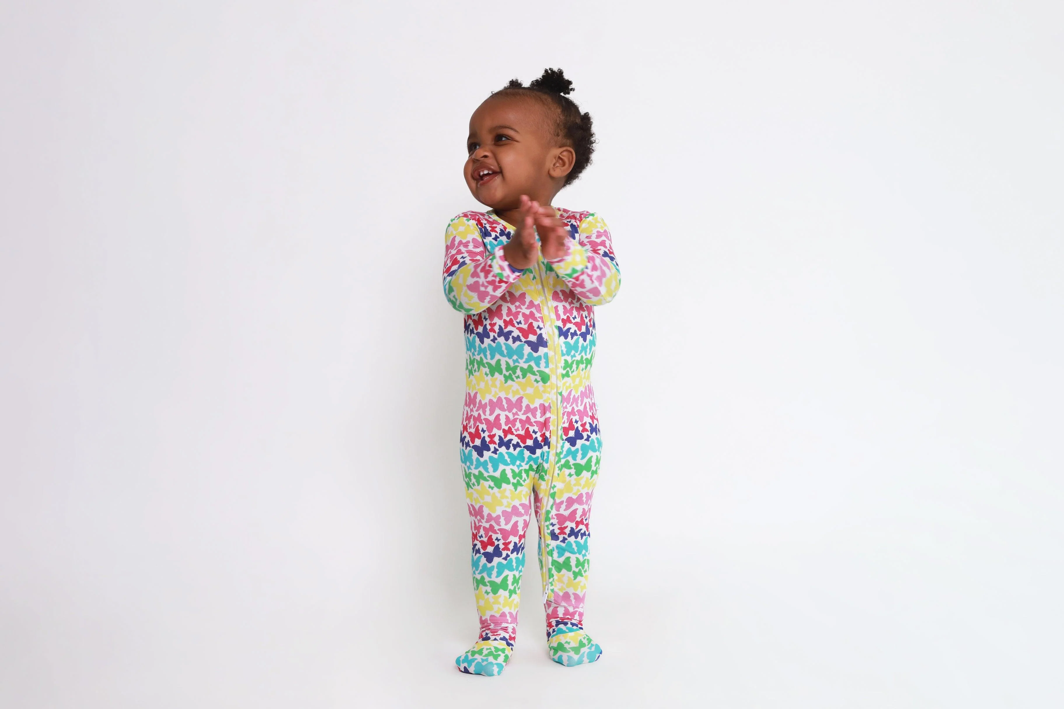 Girl's Bamboo Convertible Footie Romper - Rainbow Butterfly - Image 5