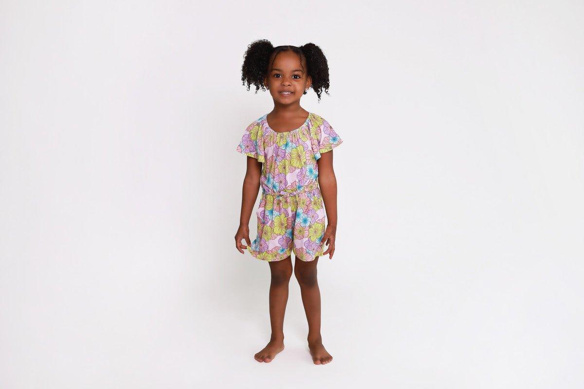 Girl's Bamboo Flutter Sleeve Romper - Kourtney (Floral) - Image 2