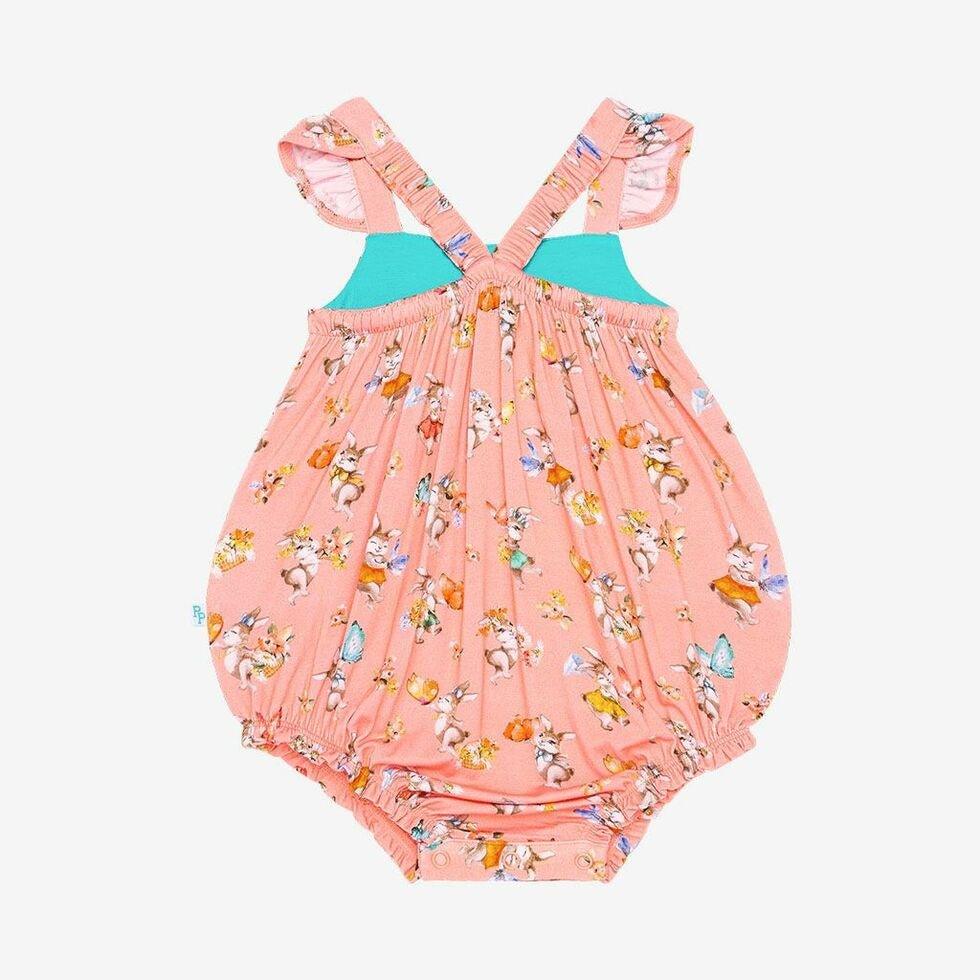 Girl's Bamboo Henley Ruffled Cap Sleeve Bubble Romper - Betty (Rabbits) - Image 2