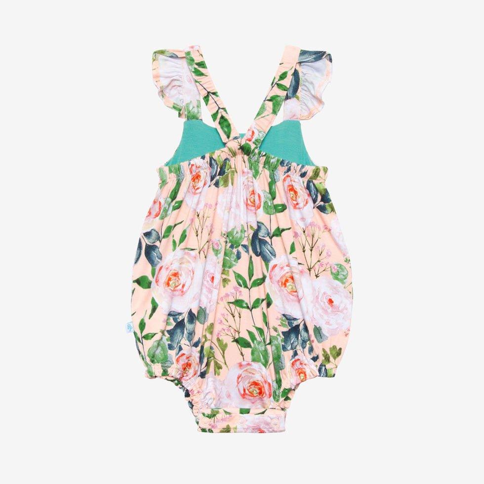 Girl's Bamboo Henley Ruffled Cap Sleeve Bubble Rompers - Harper (Floral) - Image 3