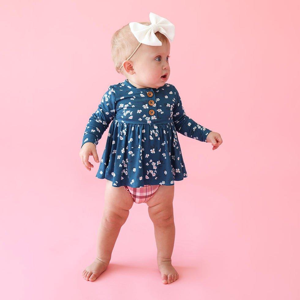 Girl's Bamboo Long Sleeve Henley Peplum Top & Bloomer Set, Adriana (Floral) - Image 2