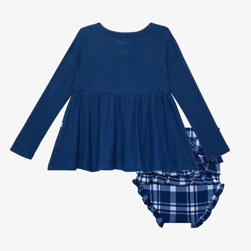 Girl's Bamboo Long Sleeve Henley Peplum Top & Bloomer Set - Owen (Plaid) - Image 2