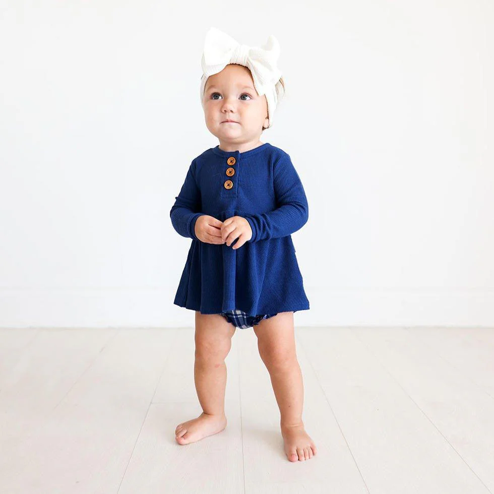 Girl's Bamboo Long Sleeve Henley Peplum Top & Bloomer Set - Owen (Plaid) - Image 3