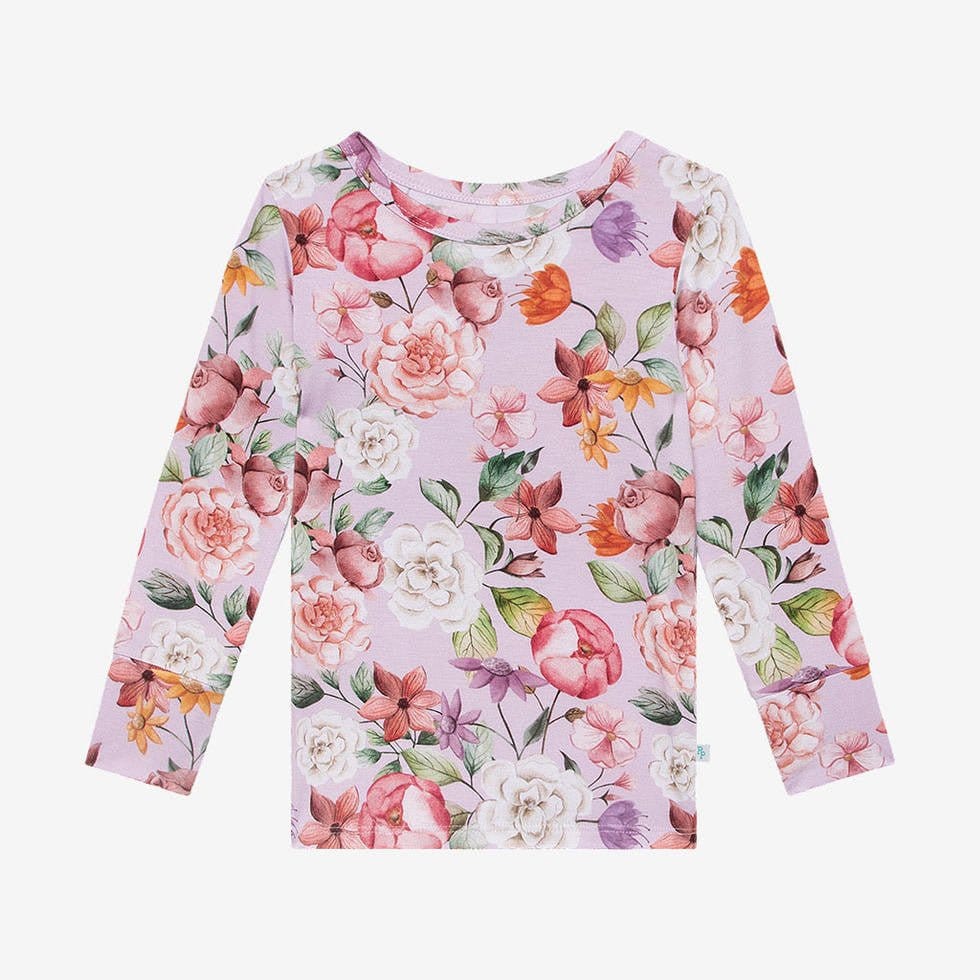 Girl's Bamboo Long Sleeve Pajama Set, Pari (Floral) - Image 2