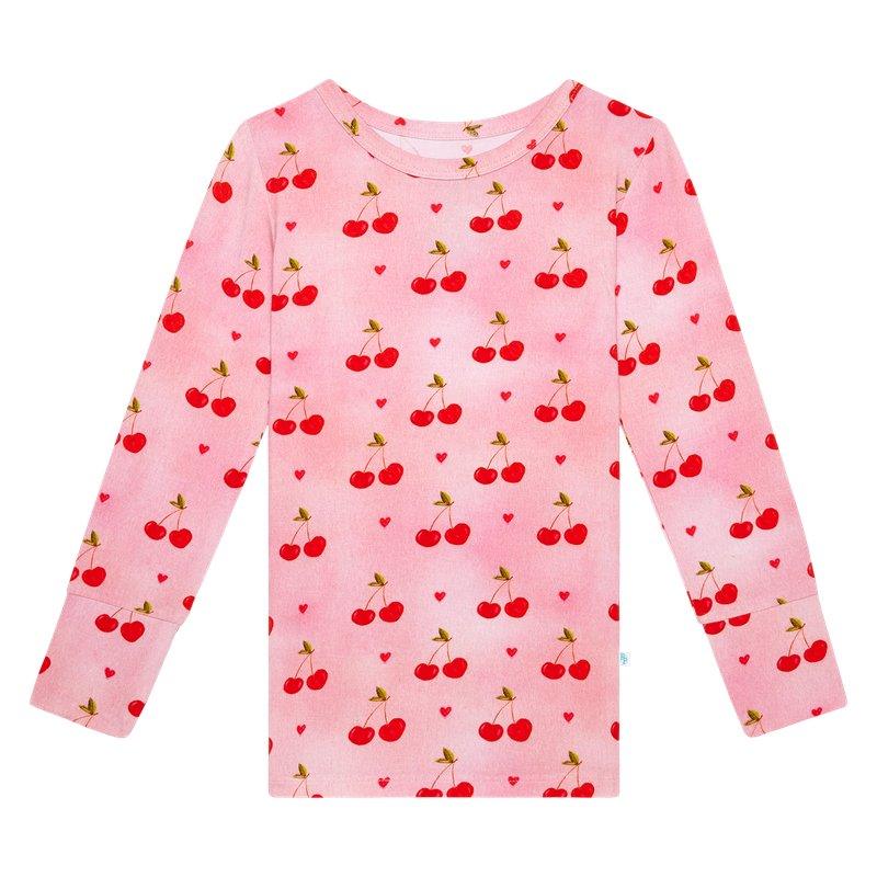 Girl's Bamboo Long Sleeve Pajama Set - Very Cherry - Image 2