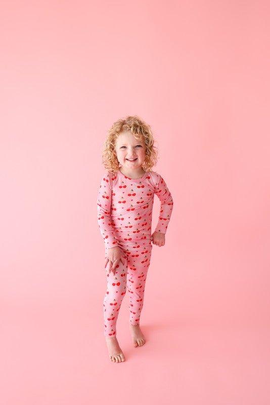 Girl's Bamboo Long Sleeve Pajama Set - Very Cherry - Image 4