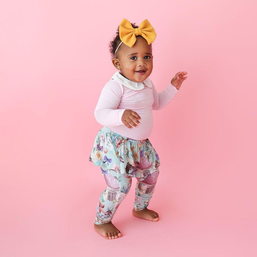 Girl's Bamboo Long Sleeve Peter Pan Collar Bodysuit & Skirted Legging Set, Faye (Fairies) - Image 2
