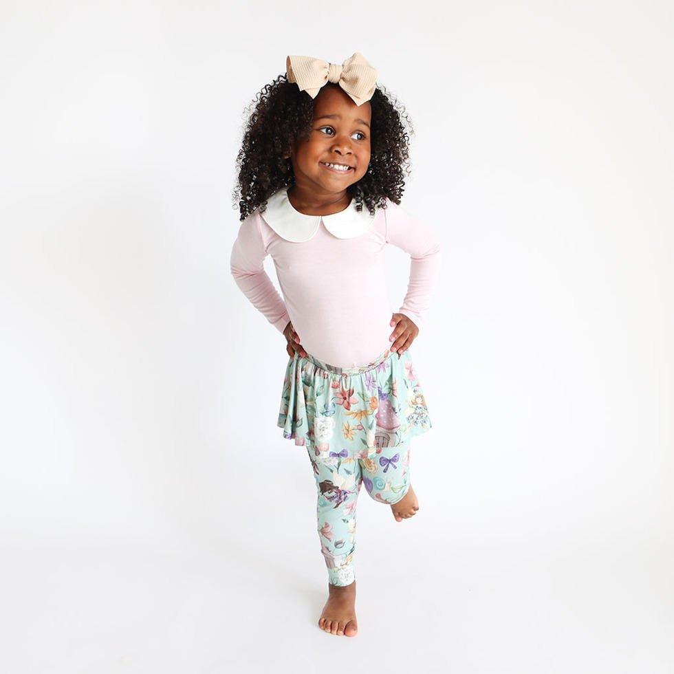 Girl's Bamboo Long Sleeve Peter Pan Collar T-Shirt & Skirted Legging Set, Faye (Fairies) - Image 2