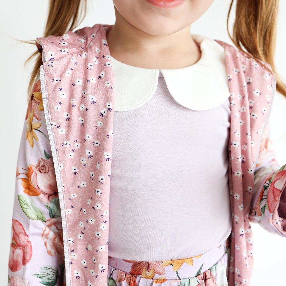 Girl's Bamboo Long Sleeve Peter Pan Collar T-Shirt & Skirted Legging Set, Pari (Floral) - Image 3