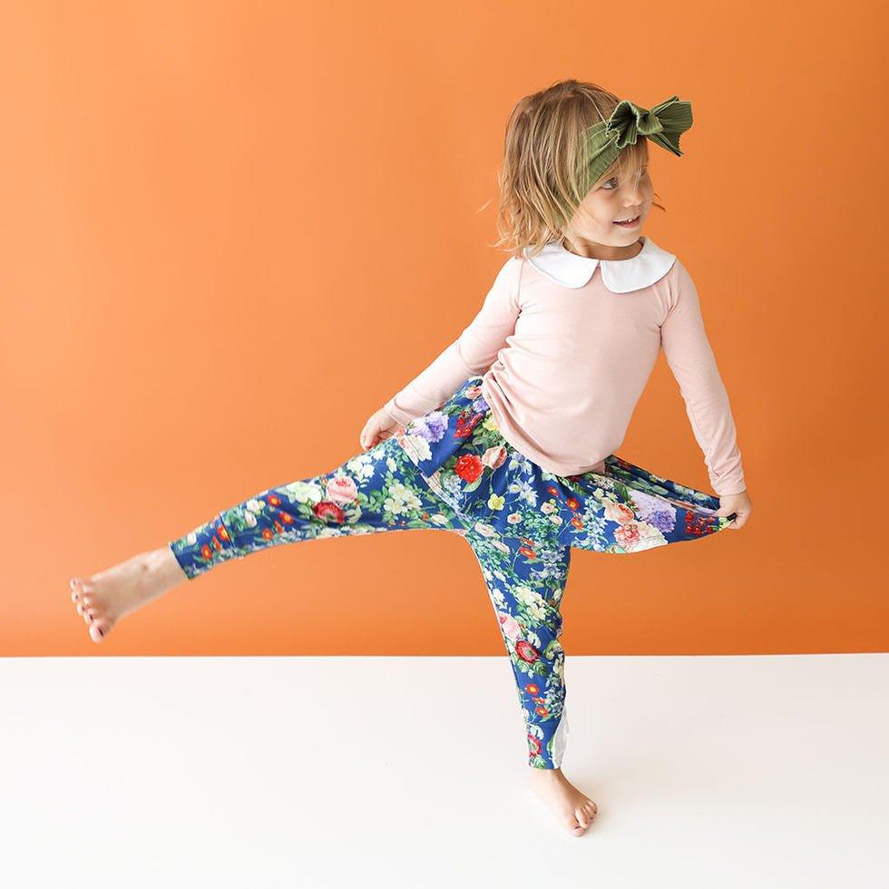 Girl's Bamboo Long Sleeve Peter Pan Collar T-Shirt & Skirted Legging - Carmen (Floral) - Image 2