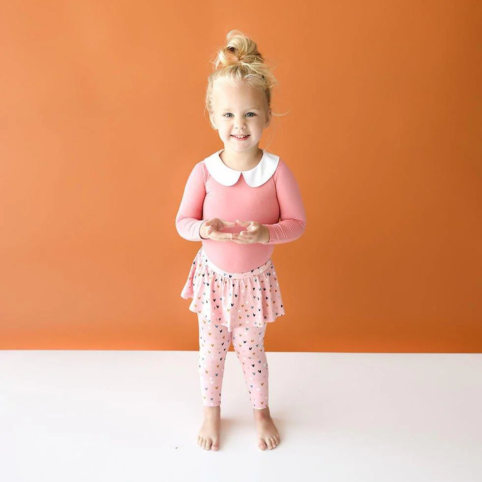 Girl's Bamboo Long Sleeve Peter Pan Collar T-Shirt & Skirted Legging - Cassidy (Hearts) - Image 2
