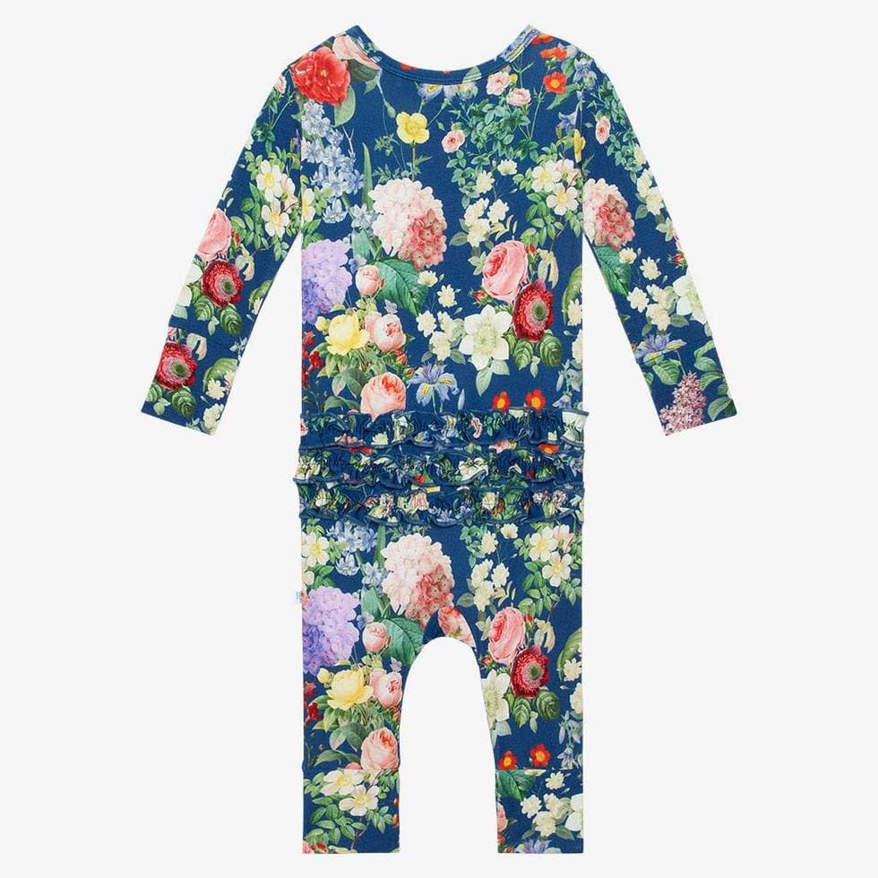 Girl's Bamboo Long Sleeve Ruffled Basic Romper - Carmen (Floral) - Image 2