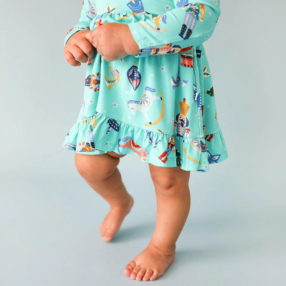 Girl's Bamboo Long Sleeve Ruffled Bodysuit Dress - Fritz (Nutcrackers) - Image 2