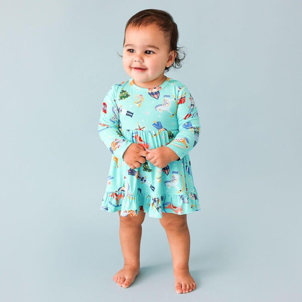 Girl's Bamboo Long Sleeve Ruffled Bodysuit Dress - Fritz (Nutcrackers) - Image 3