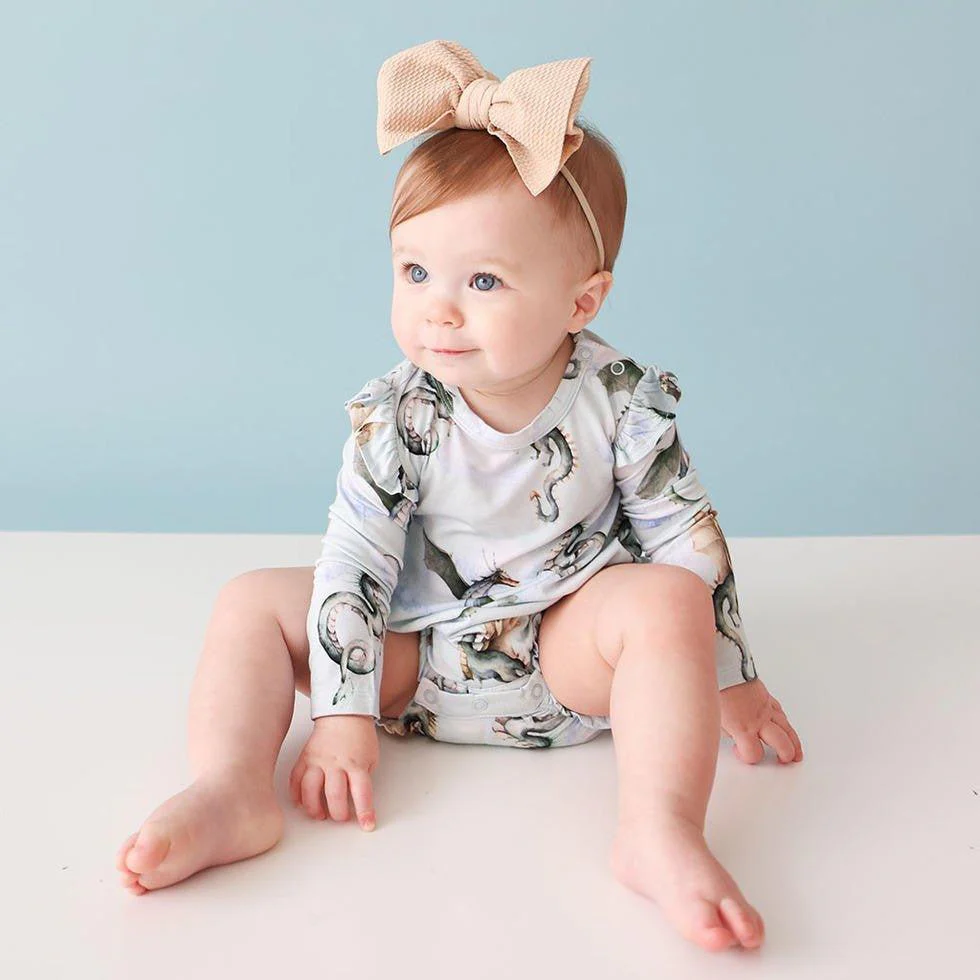 Girl's Bamboo Long Sleeve Ruffled Bubble Romper - Percy (Dragons) - Image 2