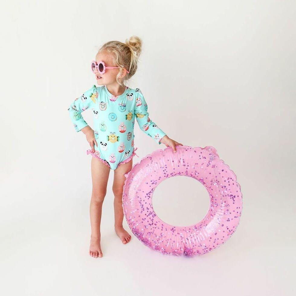 Girl's Long Sleeve Ruffled Rash Guard Swimsuit - Donuts - Image 7