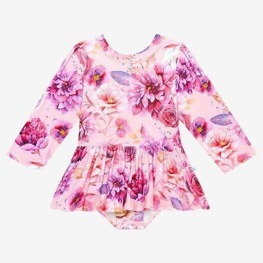 Girl's Long Sleeve Twirl Skirt Rash Guard Swimsuit - Amira (Floral)
