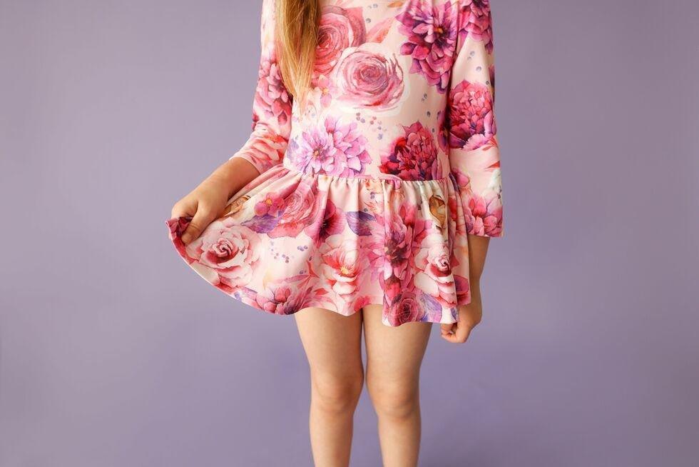 Girl's Long Sleeve Twirl Skirt Rash Guard Swimsuit - Amira (Floral) - Image 3