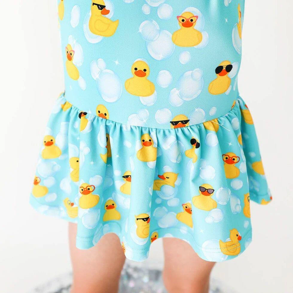Girl's Long Sleeve Twirl Skirt Rash Guard Swimsuit - Ducky (Ducks) - Image 4