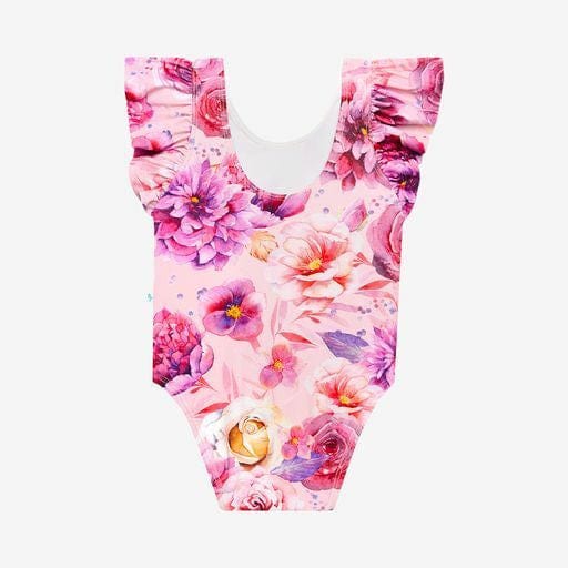 Girl's One Piece Basic Ruffled Cap Sleeve Swimsuit - Amira (Floral) - Image 4