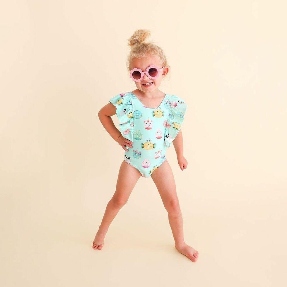 Girl's One Piece Ruffled Flutter Sleeve Swimsuit - Donuts - Image 4