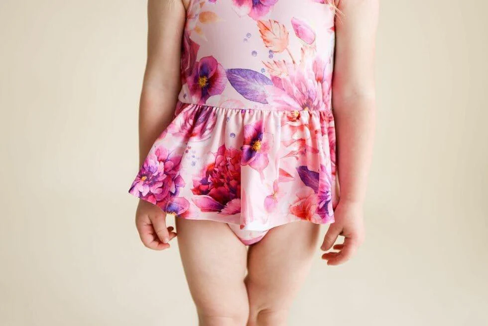 Girl's One Piece Twirl Skirt Swimsuit - Amira (Floral) - Image 2
