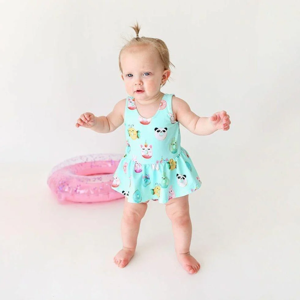 Girl's One Piece Twirl Skirt Swimsuit - Donuts - Image 2