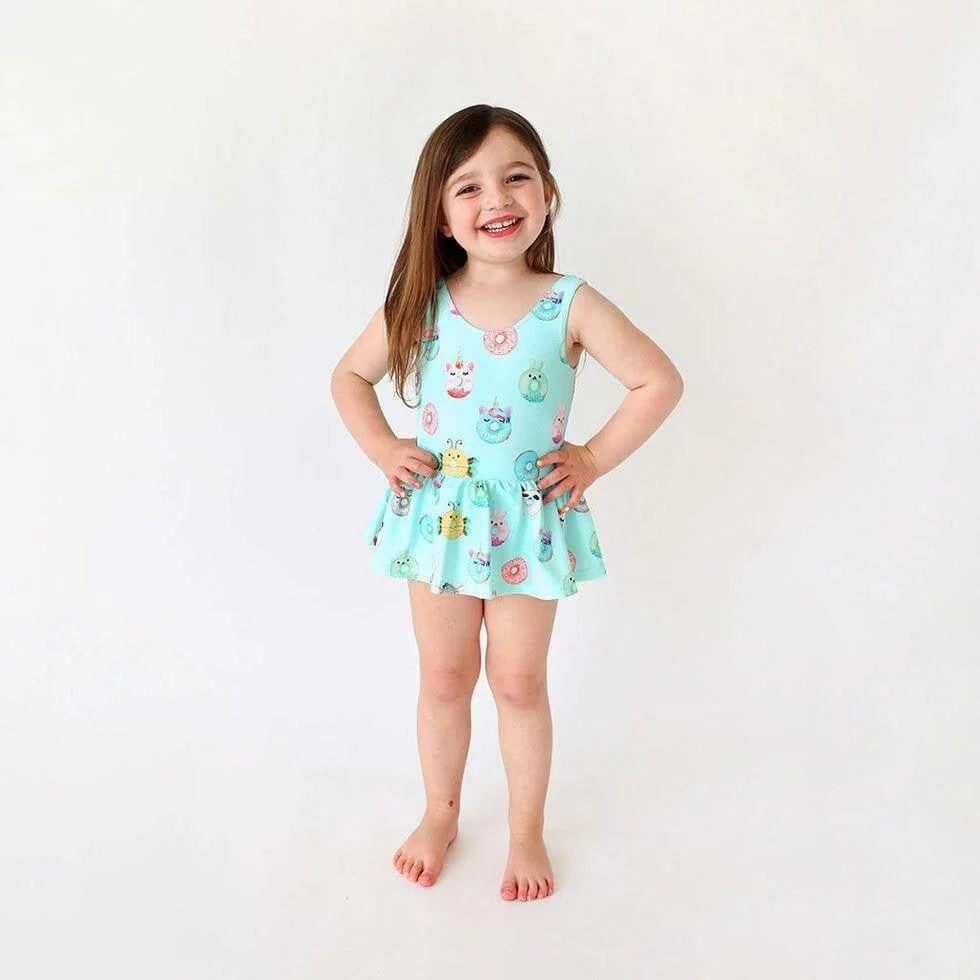 Girl's One Piece Twirl Skirt Swimsuit - Donuts - Image 3