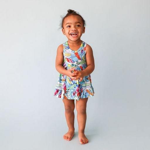 Girl's Bamboo Racerback Twirl Bodysuit Dress - Wave (Surfboards) - Image 2