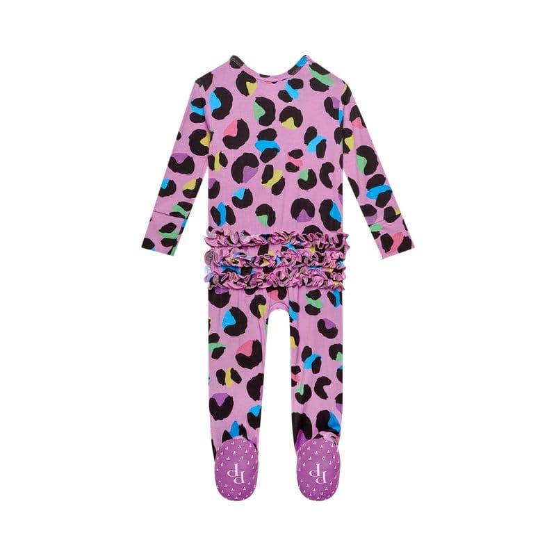 Girl's Bamboo Ruffle Footie with Zipper - Electric Leopard - Image 2