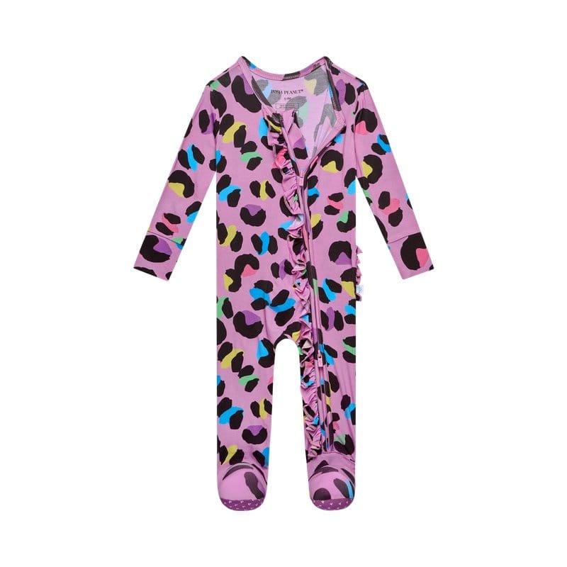 Girl's Bamboo Ruffle Footie with Zipper - Electric Leopard - Image 3