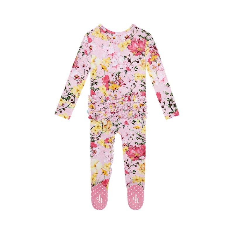 Girl's Bamboo Ruffle Footie with Zipper - Gaia (Floral) - Image 2