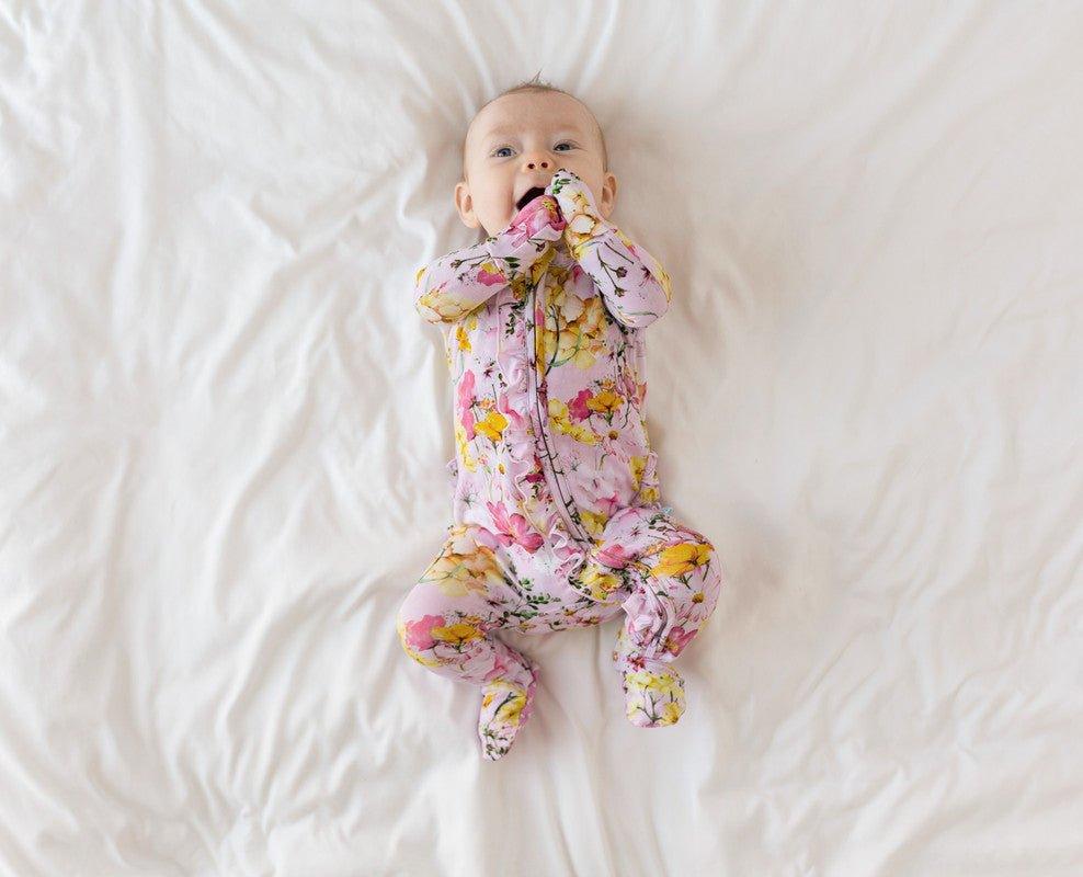 Girl's Bamboo Ruffle Footie with Zipper - Gaia (Floral) - Image 7
