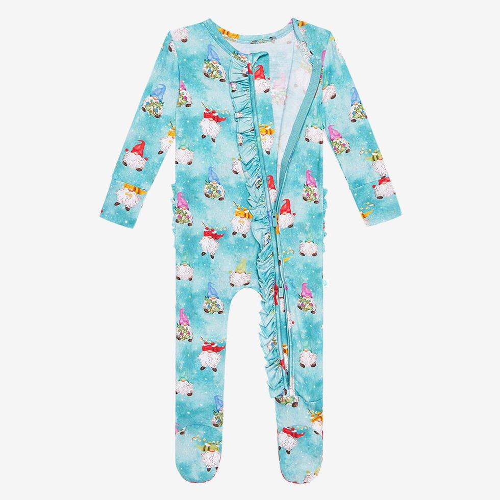 Girl's Bamboo Ruffle Footie with Zipper, Gnomey - Image 2