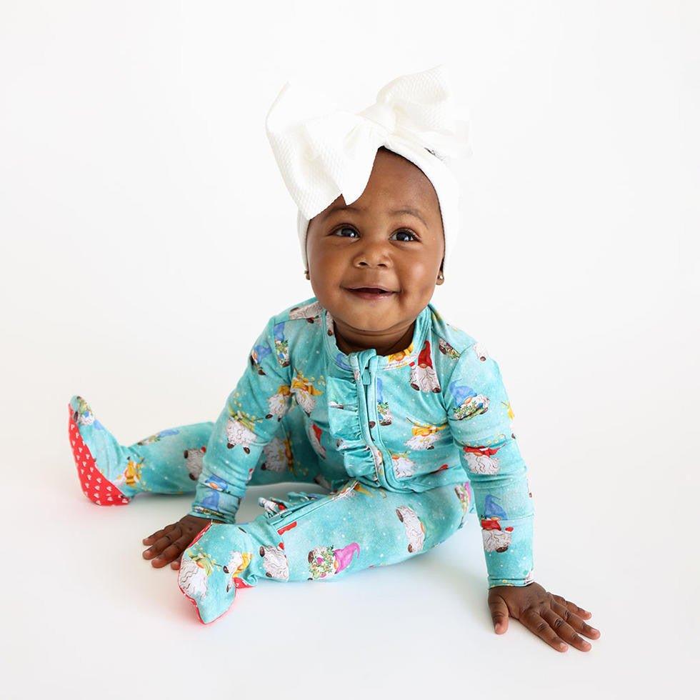 Girl's Bamboo Ruffle Footie with Zipper, Gnomey - Image 3