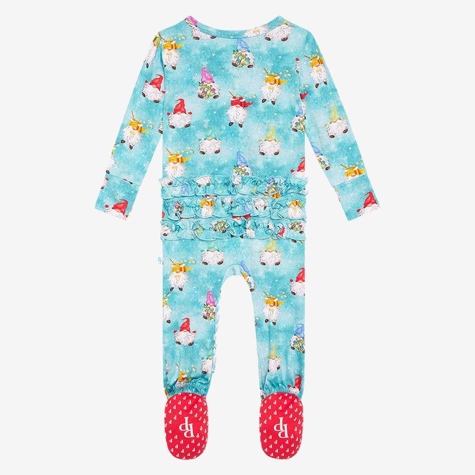 Girl's Bamboo Ruffle Footie with Zipper, Gnomey - Image 4