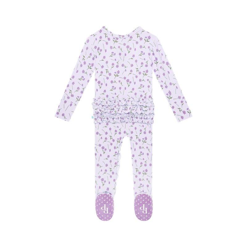 Girl's Bamboo Ruffle Footie with Zipper - Jeanette (Floral) - Image 2