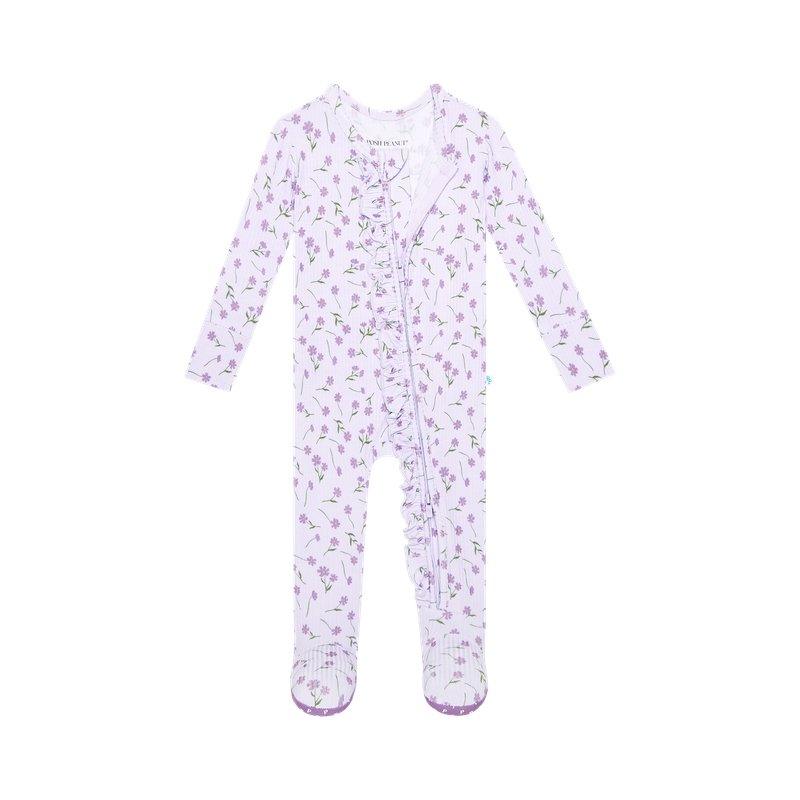 Girl's Bamboo Ruffle Footie with Zipper - Jeanette (Floral) - Image 3