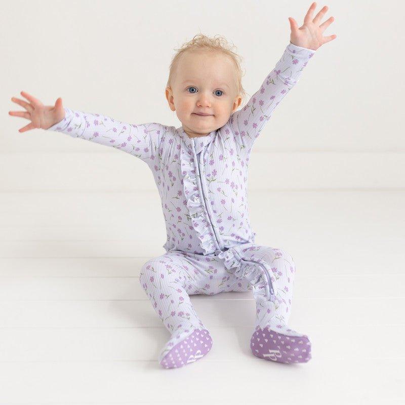 Girl's Bamboo Ruffle Footie with Zipper - Jeanette (Floral) - Image 4