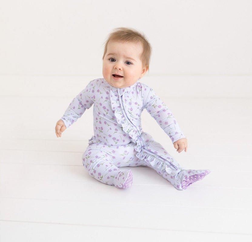 Girl's Bamboo Ruffle Footie with Zipper - Jeanette (Floral) - Image 5
