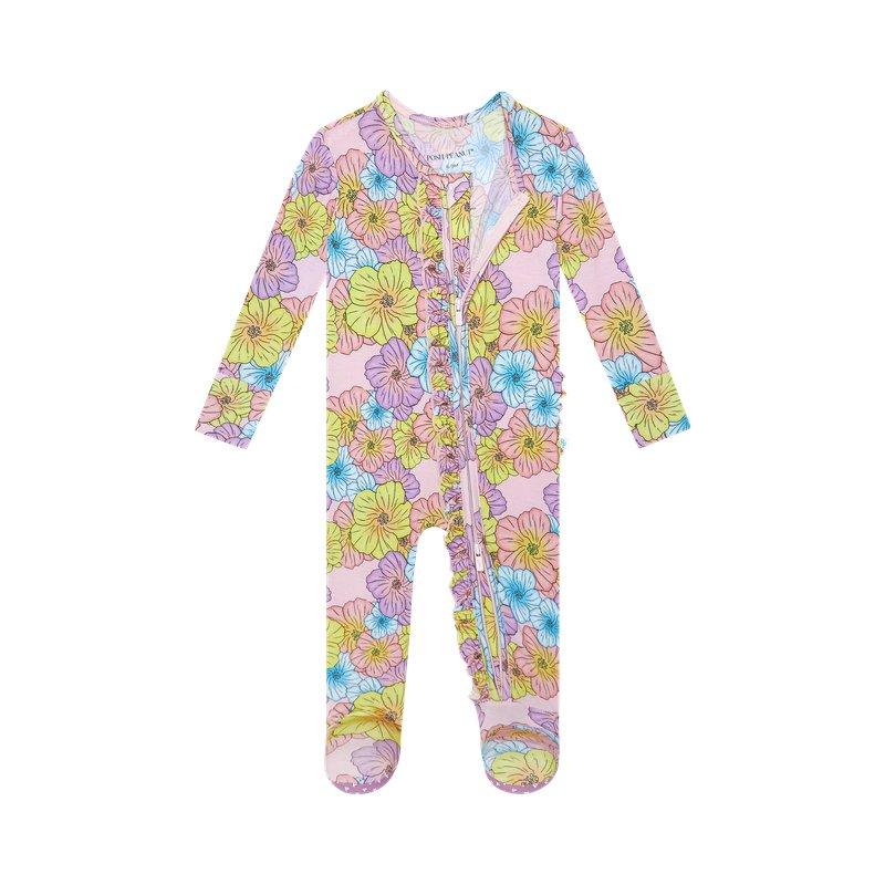 Girl's Bamboo Ruffle Footie with Zipper - Kourtney (Floral) - Image 3