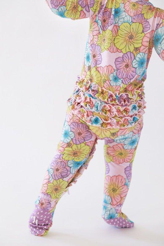 Girl's Bamboo Ruffle Footie with Zipper - Kourtney (Floral) - Image 4