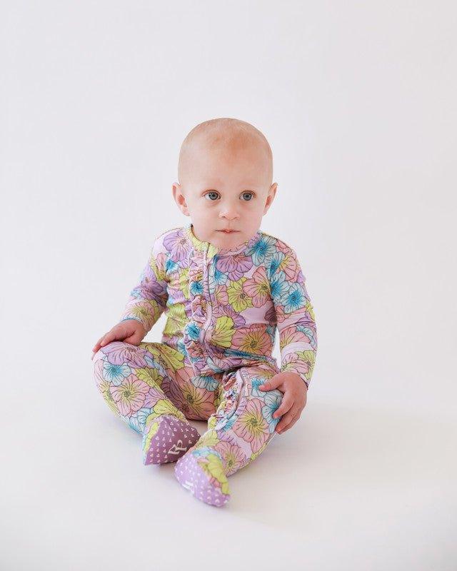 Girl's Bamboo Ruffle Footie with Zipper - Kourtney (Floral) - Image 5