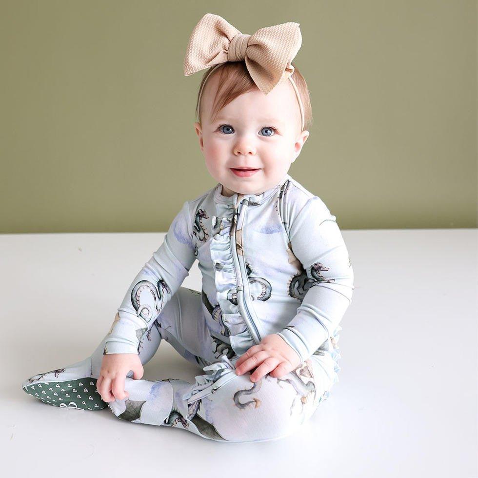 Girl's Bamboo Ruffle Footie with Zipper - Percy (Dragons) - Image 2