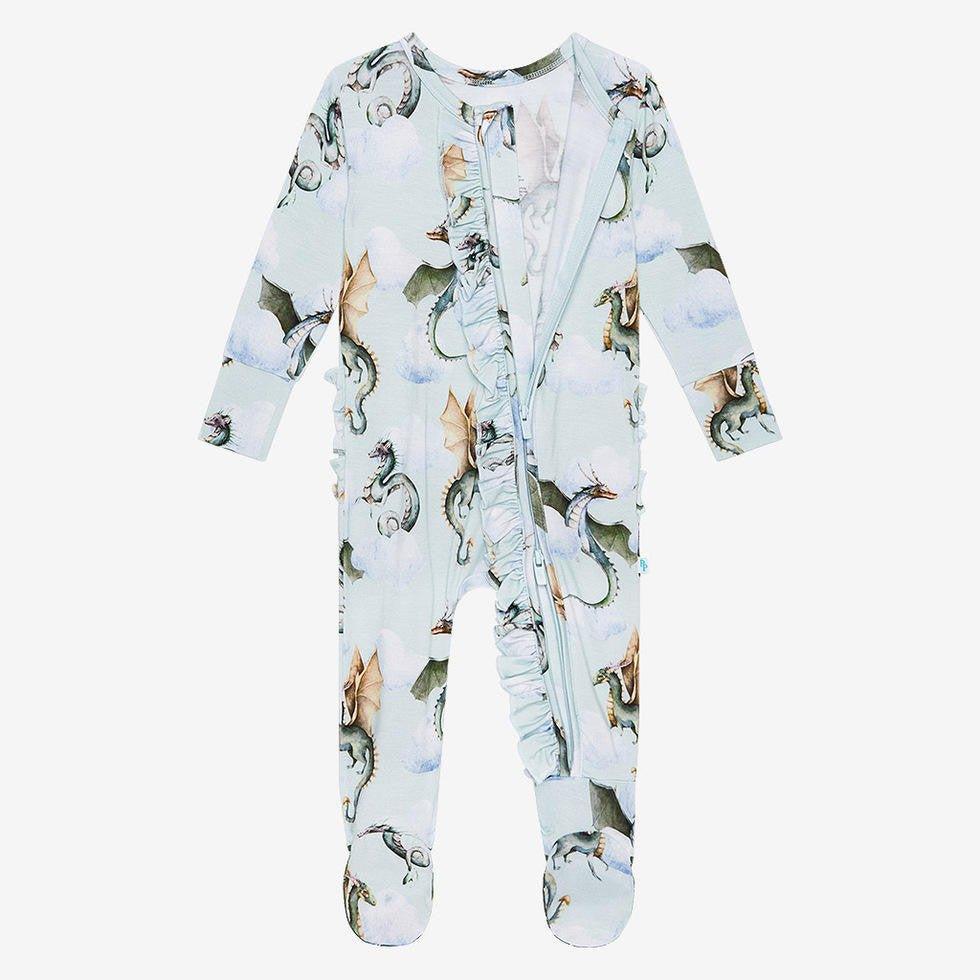 Girl's Bamboo Ruffle Footie with Zipper - Percy (Dragons) - Image 3