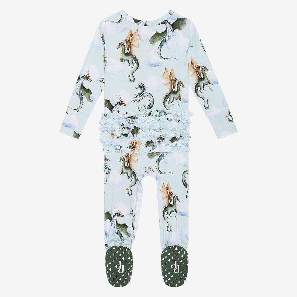 Girl's Bamboo Ruffle Footie with Zipper - Percy (Dragons) - Image 4