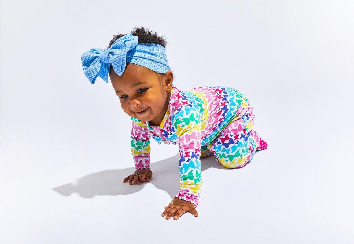 Girl's Bamboo Ruffle Footie with Zipper - Rainbow Butterfly - Image 5